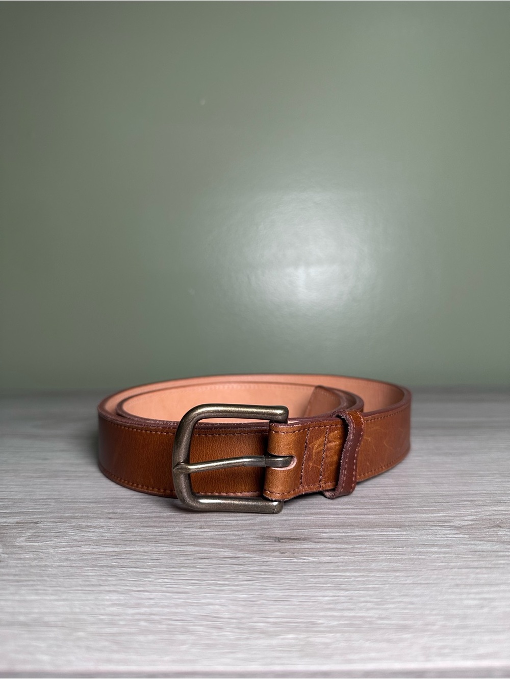 Taylor Stitch Leather Belt Full Grain Cowhide Brown Brass Buckle Size 36